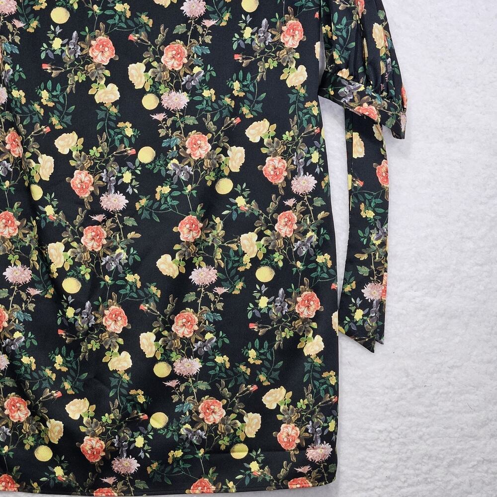Banana Republic Black Floral Midi Shift Dress 3/4 Tie Sleeve Size 12 Cottagecore - Picture 7 of 16
